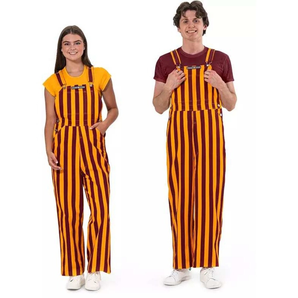 Game Bibs Maroon Gold Striped Overalls Fan Gear Women Small Gameday Apparel
